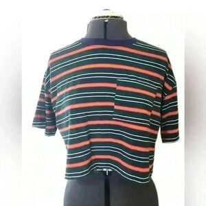 Forever 21 green orange white black striped crop top Small